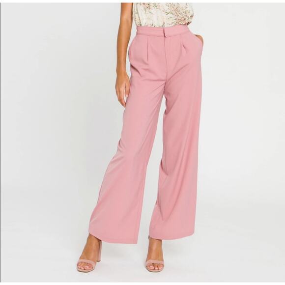 ENDLESS ROSE Pants Size Extra Small Pleated Pink NWT Wide Leg High Waist Office - Picture 1 of 16